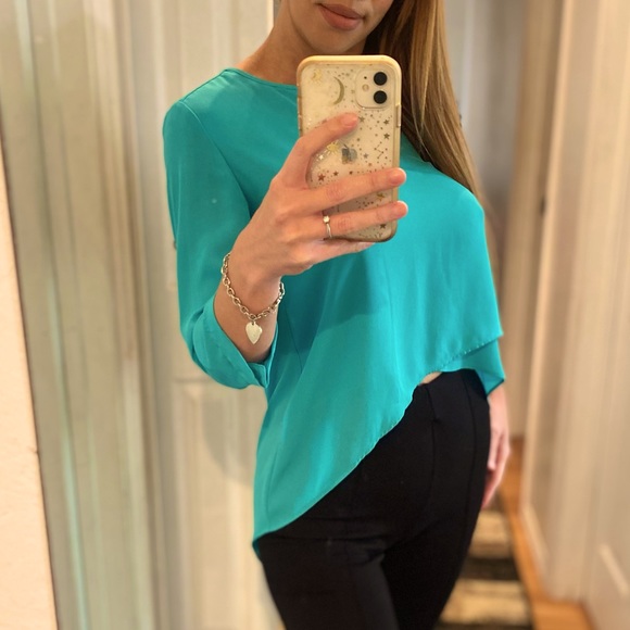 Tiffany blue high low blouse small/2 - Picture 1 of 11